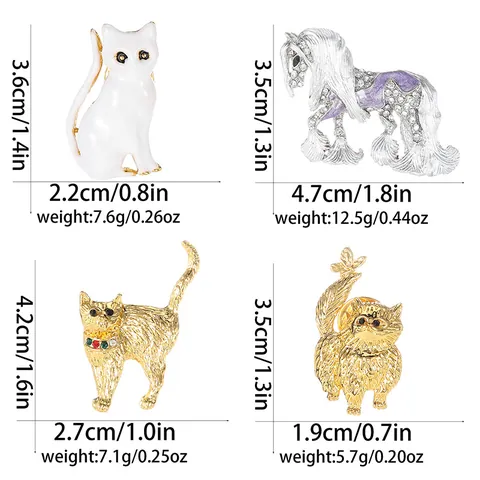 Vintage Alloy Rhinestone Enamel Animal Brooch Pin Personalized Cat Horse Dog Shape Decorative Badge Jewelry For Unisex Women Men