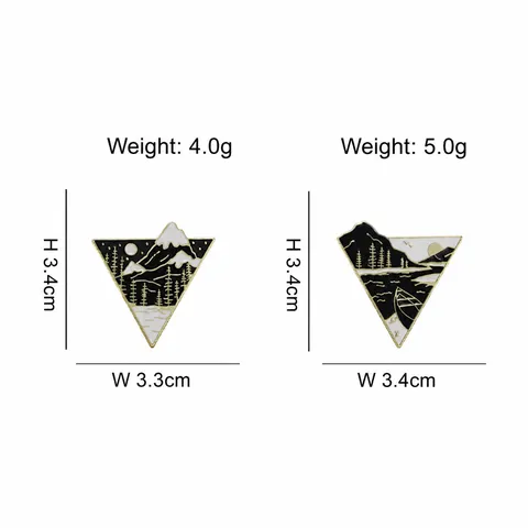 Retro Alloy Enamel Triangle Brooch Pin Natural Landscape Mountain Forest Moon Desert Cactus Skull Geometric Badge For Unisex Daily Decoration