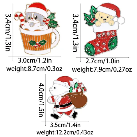 Cartoon Christmas Enamel Pin Brooch Alloy Santa Bear Dog Stocking Cat Pattern Cute Festive Badge For Backpack Clothes Accessory