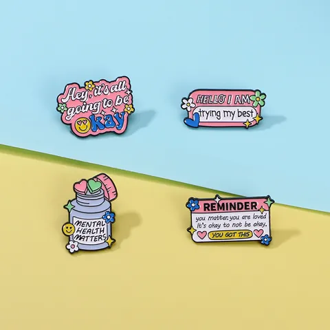 Inspirational Mental Health Matters Enamel Pins Alloy Brooch Slogan Badge Hello I Am Trying My Best Jewelry For Clothes Bags