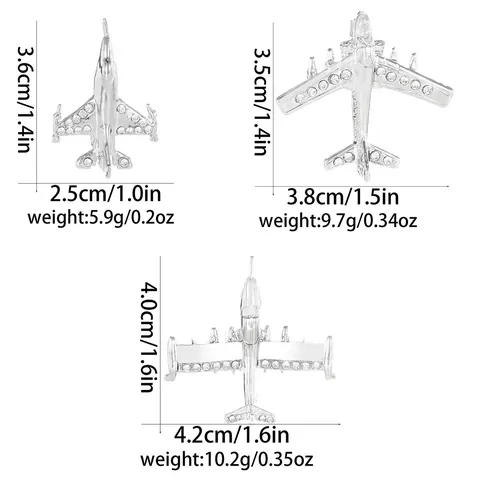 Alloy Rhinestone Airplane Brooch Pin Gold Silver Fighter Jet Civil Aircraft Lapel Pin Women Men Clothing Accessories