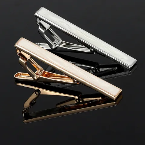 Men's Business Alloy Tie Clip With White Marble Texture Inlay Gold Silver Plated Tie Bar For Necktie Formal Wedding Accessory