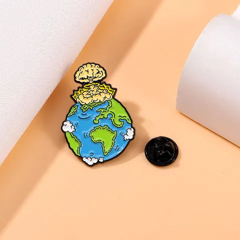 Broche en Émail Créative Terre Nuage de Champignon Badge en Alliage Protection de l'Environnement pour Vêtements Sac à Dos Accessoires Bijoux Cadeau