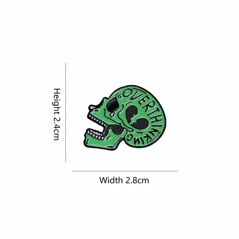 Spilla in Smalto a Forma di Teschio Verde Creativa Overthinking Punk Strano Scheletro Spilla da Risvolto in Lega Distintivo per Festa di Halloween Accessori per Zaino