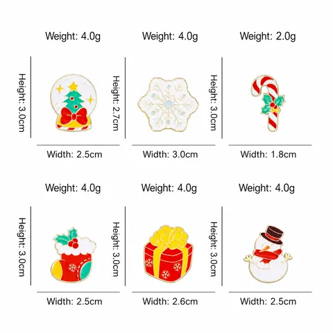 Ensemble de Broches de Noël en Alliage Émaillé Bonhomme de Neige Flocon de Neige Sapin de Noël Sucre d'Orge Chaussette Boîte Cadeau Pin's Festif