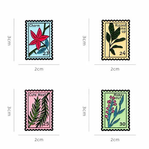 Vintage Postage Stamp Enamel Pin Set Alloy Flower Plant Brooch For Women Clothes Decorative Lapel Pin Badge Jewelry Gift
