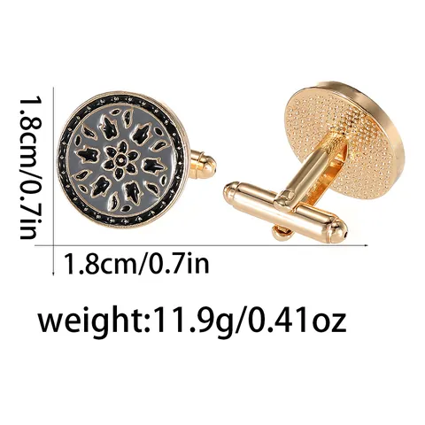Vintage Round Metal Cufflinks For Men Elegant Floral Mandala Enamel Cuff Links Alloy Gold Silver Plated Shirt Accessories