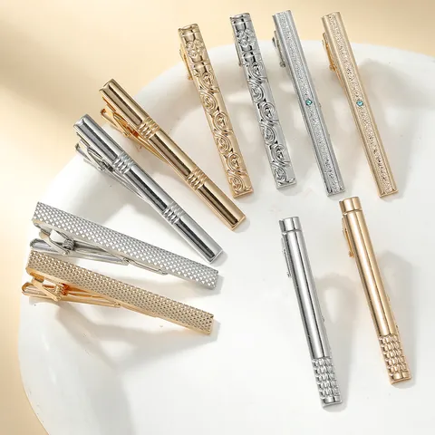 Men Business Alloy Tie Clip Gold Silver Metal Necktie Bar Engraved Geometric Pattern Formal Wedding Suits Accessories Jewelry Gift For Men