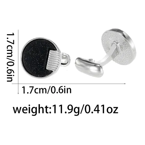 Men's French Shirt Cufflinks Round Alloy Black Starry Sky Pattern Gold Silver Plated Cuff Links For Business Wedding Gift