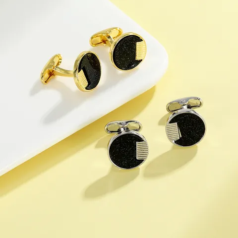 Men's French Shirt Cufflinks Round Alloy Black Starry Sky Pattern Gold Silver Plated Cuff Links For Business Wedding Gift