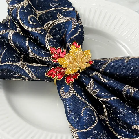 Maple Leaf Napkin Rings Alloy Enamel Autumn Leaf Napkin Buckle For Thanksgiving Halloween Table Decorations Dinner Party Decor