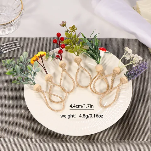 Portatovaglioli Rustici Con Piante Artificiali Con Perline Di Legno Corda Di Canapa Per Decorazione Tavolo Matrimonio