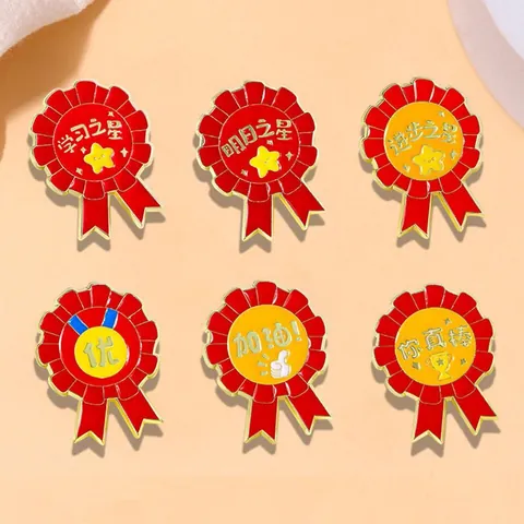 Alloy Enamel Award Medal Brooch Pin Ribbon Design Inspirational Reward Gift For School Students Graduation Ceremony Brooch
