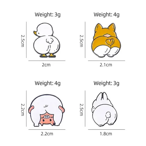 Simpatiche Spille Smaltate a Forma di Sedere di Animali Corgi Anatra Maiale Coniglio Distintivo per Zaino Cappello Lega Moda