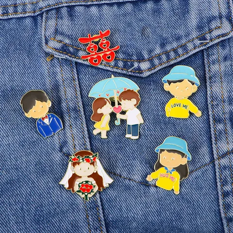 Cartoon Enamel Brooch Pin Alloy Romantic Wedding Couple Xi Character Badge Pin For Clothing Bag Decoration Jewelry Gift
