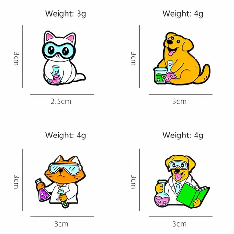 Broche en Émail Scientifique Animal Dessin Animé Alliage Laboratoire Chimie Chat Chien Badge Bijoux Décoration Sac Cadeau
