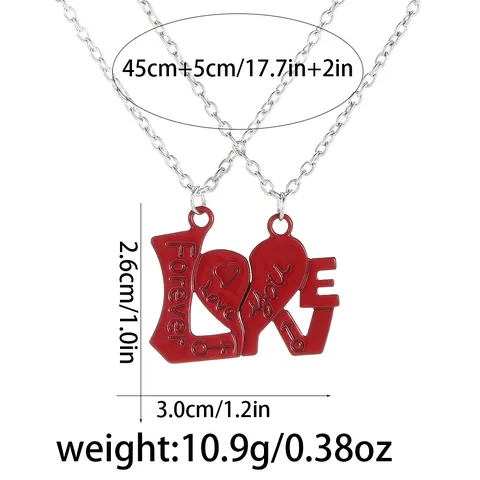 Couple Matching Necklace Set With Heart Puzzle Pendant LOVE Letter Engraved Zinc Alloy Forever Love You Chain Necklaces For Lovers
