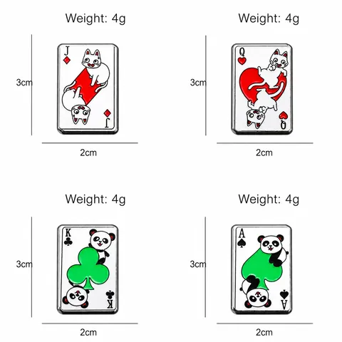 Creatieve Cartoon Dier Pokerkarten Emaille Broches Schattige Kat Panda J Q K A Legering Badge Pin Sieraden Voor Kleding Rugzak Cadeau