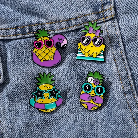Mignonne Broche en Émail Ananas de Dessin Animé Alliage Goutte d'Huile Fruit Badge Style de Plage d'Été Vêtements Bijoux Accessoires Femmes Hommes