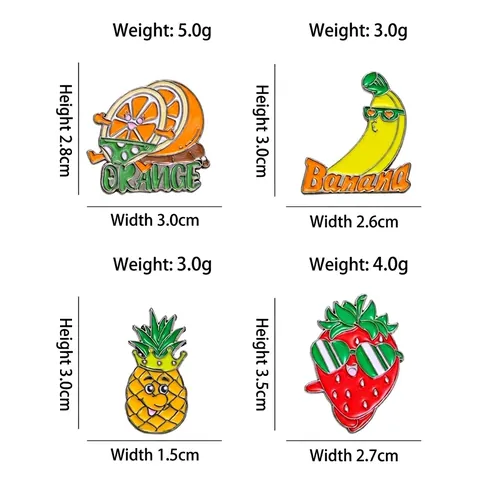 Broche en Émail de Fruits Dessin Animé Alliage Fraise Ananas Banane Orange Broche pour Sac à Dos Vêtements Décor Unisexe Bijoux Cadeau