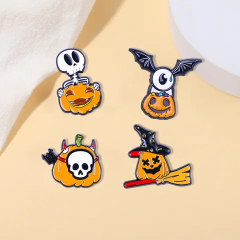Halloween Pumpkin Skeleton Enamel Pin Brooches Alloy Cartoon Bat Witch Hat Lapel Badge For Backpack Decoration Party Gift