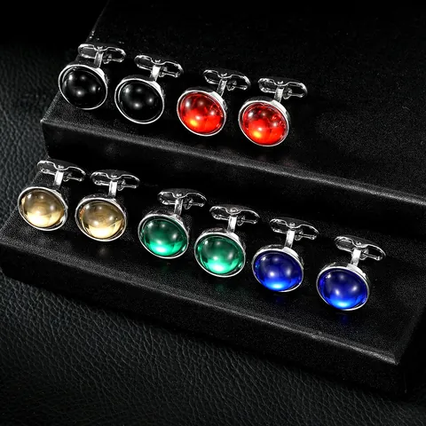 Minimalist Round Gemstone Cufflinks For Men Fashion Alloy Crystal Shirt Cuff Links Accessories For Wedding Business Party Office
