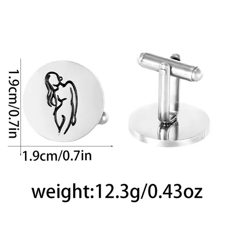 Stainless Steel Round Cufflinks For Men Business Wedding Shirt Accessories With Compass Mountain Pine Tree Pattern Silver