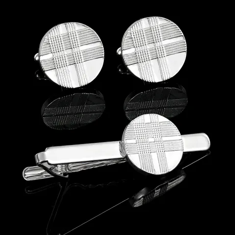 Men Business Alloy Tie Clip Cufflinks Set Silver Gold Geometric Rhinestone Shirt Accessories For Business Banquet Groom Accessory