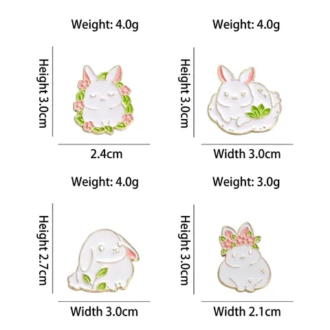 Simpatico Coniglio Bianco Smalto Pin Lega Fiore Foglia Animale Spilla Distintivo Per Donne Bambini Vestiti Borsa Accessori