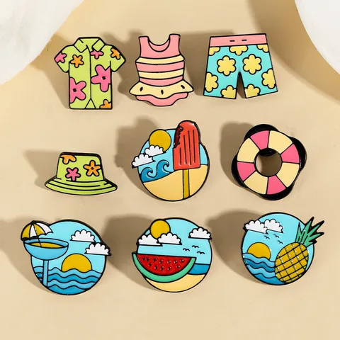 Broche de Esmalte de Playa de Verano Pin de Aleación Sandía Piña Traje de Baño Estilo Hawái Accesorios para Mochila Ropa