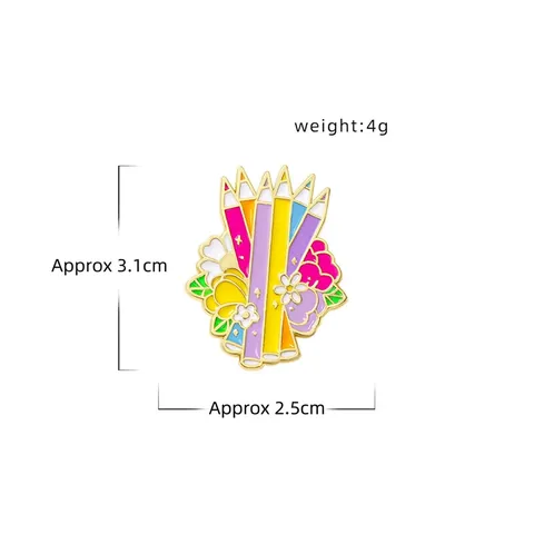Lindo Broche de Esmalte con Forma de Lápiz de Color y Flor Aleación Dibujos Animados Pin de Solapa para Estudiantes Niños Mochila Decoración de Ropa Joyería