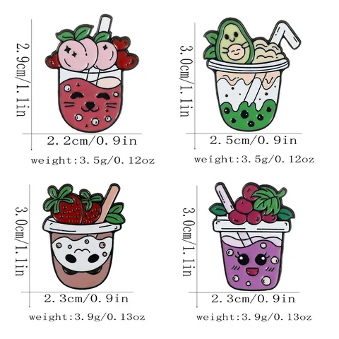Lindo Broche de Esmalte con Diseño de Taza de Té de Leche con Frutas Aleación Melocotón Aguacate Fresa Uva Distintivo
