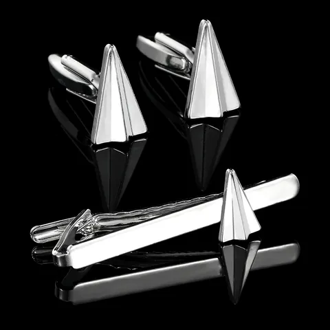Men Alloy Space Shuttle Rocket Tie Clip Cufflinks Set Business Casual Shirt Accessories Geometric Creative Gift