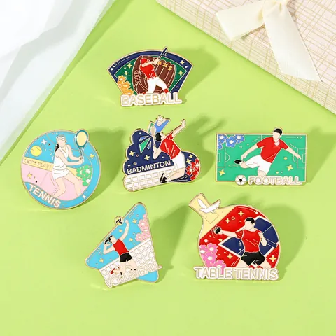Cartoon Sports Enamel Pin Alloy Drip Oil Brooch Backpack Clothing Ping Pong Football Athlete Badge Jewelry Gift Unisex Accessory