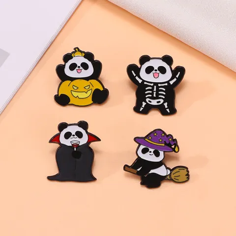 Halloween Panda Enamel Pin Cute Cartoon Pumpkin Vampire Skeleton Witch Zinc Alloy Brooch Decoration