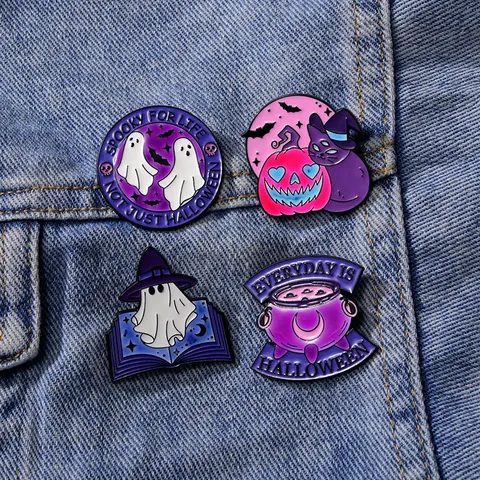 Ensemble de Broches en Émail d'Halloween Lumineuses Fantôme Citrouille Chat Broche en Alliage Insigne de Revers Lumineux Bijoux de Fête d'Halloween