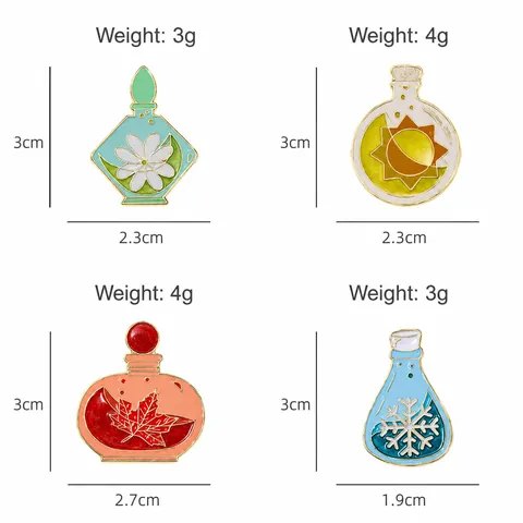 Creative Alloy Enamel Potion Bottle Pins Seasons Theme Flower Sun Moon Maple Leaf Snowflake Cartoon Brooches For Clothing Bags