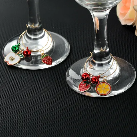 Alloy Retro Luxury Fruit Wine Glass Charms Bells Identification Markers Cocktail Goblet Rings Party Dining Table Decorative Drinkware Accessories