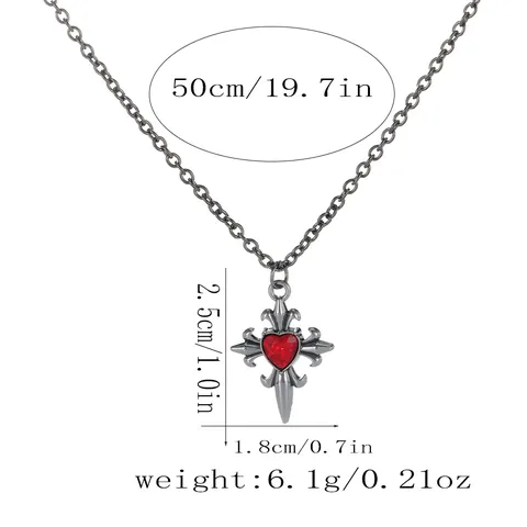 Gothic Alloy Snake Butterfly Cross Pendant Necklace With Red Heart Stone For Women Men Punk Hip Hop Halloween Jewelry Vintage Necklaces