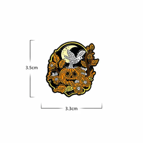 Halloween Zucca Spilla Smaltata Lega Goccia d'Olio Pin Con Luna Uccello Teschio Modello Vintage Distintivo Per Borse Vestiti Decorazione