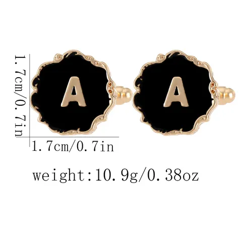 Men French Initial Cufflinks Alloy Black Enamel Round Wave Edge Business Shirt Accessory Jewelry For Wedding Office