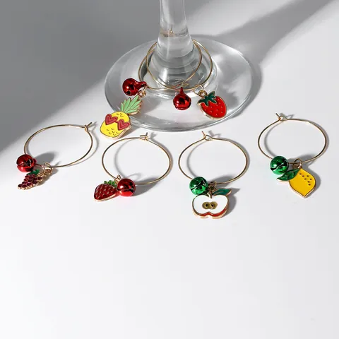 Alloy Retro Luxury Fruit Wine Glass Charms Bells Identification Markers Cocktail Goblet Rings Party Dining Table Decorative Drinkware Accessories