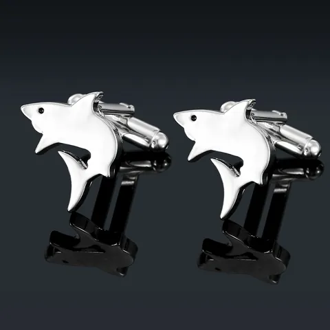 Boutons de Manchette Requin pour Hommes en Alliage Métallique Animal Accessoires de Chemise d'Affaires Bijoux de Mode Argent
