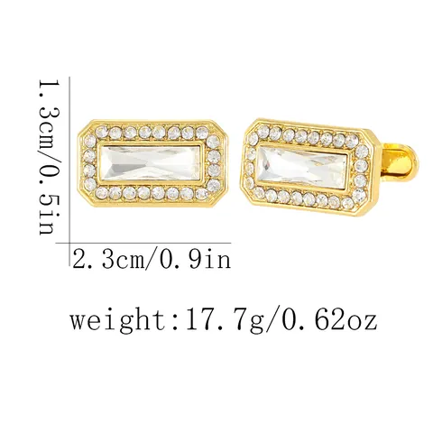 Gold Plated Alloy Square Zirconia Cufflinks For Men Luxury Crystal Rectangular Business Formal Shirt Accessories Gift