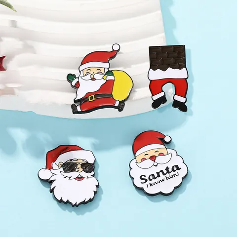 Juego de 4 Broches de Esmalte de Papá Noel de Navidad Insignias Magnéticas de Aleación Accesorios Festivos para Regalo