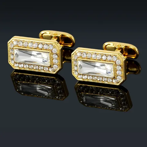 Gold Plated Alloy Square Zirconia Cufflinks For Men Luxury Crystal Rectangular Business Formal Shirt Accessories Gift