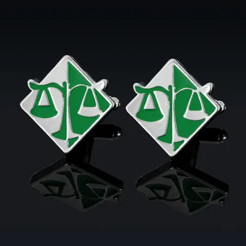 Exquisite Runde Grüne Emaille Waage Der Gerechtigkeit Manschettenknöpfe Für Herren Versilbert Business Hemd Zubehör Geschenk