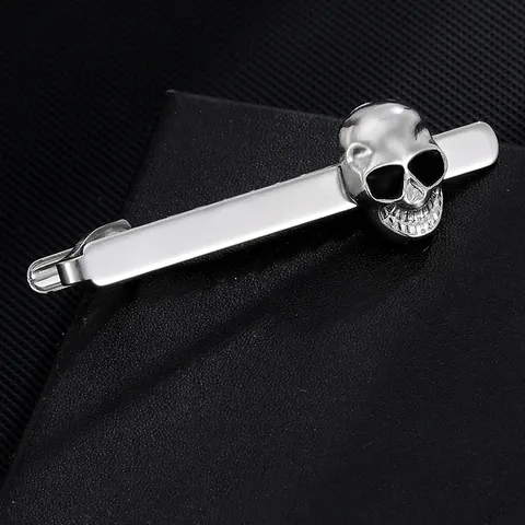 Punk Skull Head Tie Clip Silver Alloy Metal Tie Bar For Men Business Formal Suit Decoration Gothic Fashion Accessory