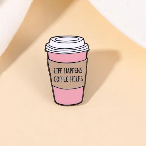 Cartoon Enamel Coffee Cup Brooch Life Happens Coffee Helps Alloy Badge For Bags Clothes Pins Fashion Jewelry