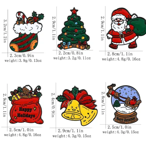 Ensemble de Broches en Émail de Noël Père Noël Sapin de Noël Boule à Neige Sac Cadeau Cloche Chaussette Alliage Broche
